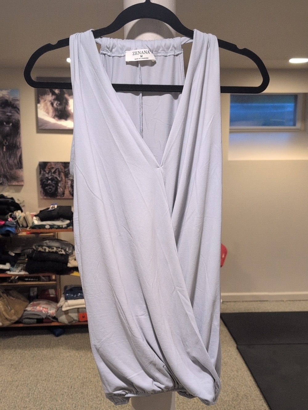 Zenana Outfitters Women's Light Gray Sleeveless Wrap Blouse.  Size M NWOT